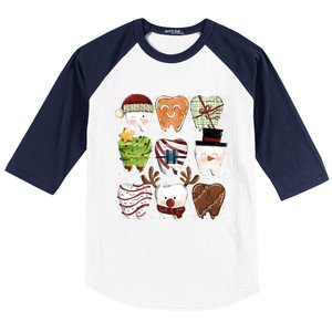 Funny Christmas Teeth Dental Dentist Santa Reindeer Snowman Gingerbread Baseball Sleeve Shirt