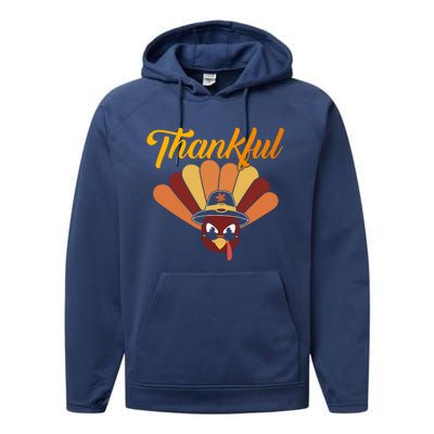 Funny Cute Thankful Turkey Faces, Thankful Pumpkin Pie Thanksgiving Performance Fleece Hoodie