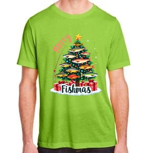 Funny Christmas Tree Lights Fish Fishing Rod Merry Fishmas Gift Adult ChromaSoft Performance T-Shirt