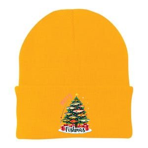 Funny Christmas Tree Lights Fish Fishing Rod Merry Fishmas Gift Knit Cap Winter Beanie