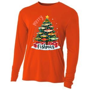 Funny Christmas Tree Lights Fish Fishing Rod Merry Fishmas Gift Cooling Performance Long Sleeve Crew