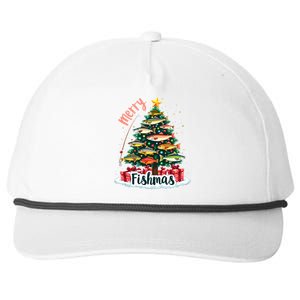 Funny Christmas Tree Lights Fish Fishing Rod Merry Fishmas Gift Snapback Five-Panel Rope Hat