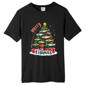 Funny Christmas Tree Lights Fish Fishing Rod Merry Fishmas Gift Tall Fusion ChromaSoft Performance T-Shirt