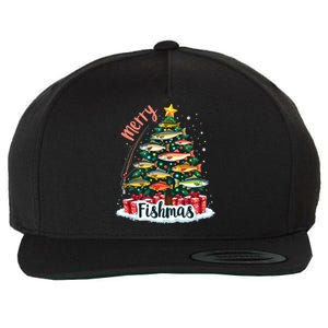 Funny Christmas Tree Lights Fish Fishing Rod Merry Fishmas Gift Wool Snapback Cap