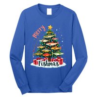 Funny Christmas Tree Lights Fish Fishing Rod Merry Fishmas Gift Long Sleeve Shirt