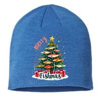 Funny Christmas Tree Lights Fish Fishing Rod Merry Fishmas Gift Sustainable Beanie