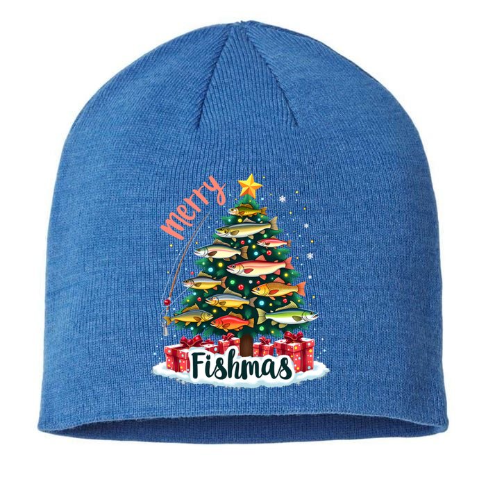 Funny Christmas Tree Lights Fish Fishing Rod Merry Fishmas Gift Sustainable Beanie