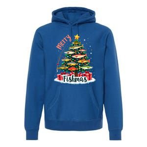 Funny Christmas Tree Lights Fish Fishing Rod Merry Fishmas Gift Premium Hoodie