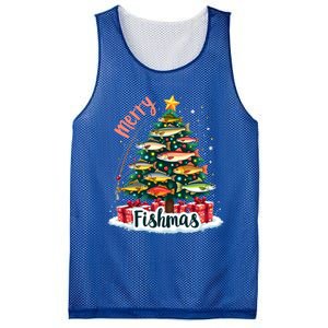 Funny Christmas Tree Lights Fish Fishing Rod Merry Fishmas Gift Mesh Reversible Basketball Jersey Tank