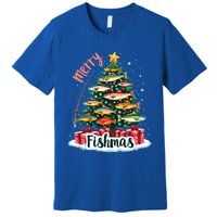 Funny Christmas Tree Lights Fish Fishing Rod Merry Fishmas Gift Premium T-Shirt