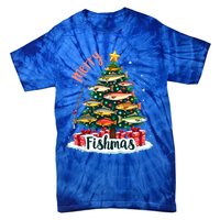 Funny Christmas Tree Lights Fish Fishing Rod Merry Fishmas Gift Tie-Dye T-Shirt