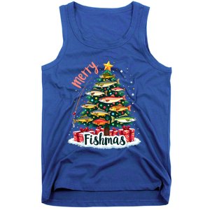 Funny Christmas Tree Lights Fish Fishing Rod Merry Fishmas Gift Tank Top