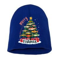 Funny Christmas Tree Lights Fish Fishing Rod Merry Fishmas Gift Short Acrylic Beanie