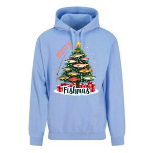 Funny Christmas Tree Lights Fish Fishing Rod Merry Fishmas Gift Unisex Surf Hoodie