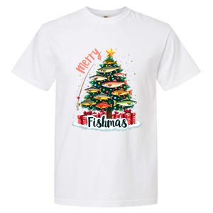 Funny Christmas Tree Lights Fish Fishing Rod Merry Fishmas Gift Garment-Dyed Heavyweight T-Shirt