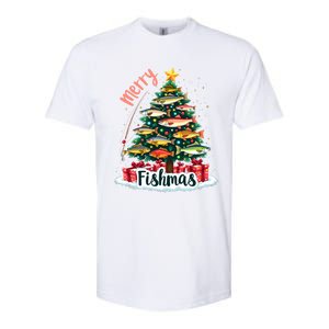 Funny Christmas Tree Lights Fish Fishing Rod Merry Fishmas Gift Softstyle CVC T-Shirt