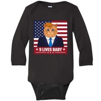 Funny Cat Trump 9 Lives Baby Even My Cat Loves Trump 2024 Baby Long Sleeve Bodysuit