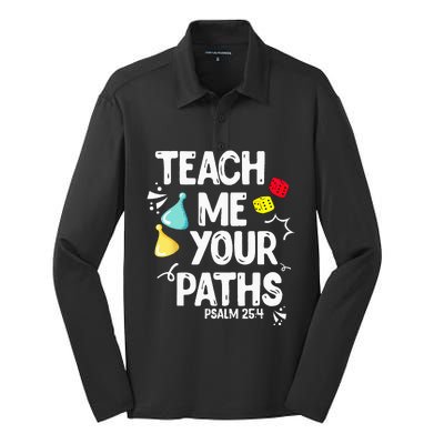 Funny Christian Teach Me Your Paths Faith Based Bible Verse Silk Touch Performance Long Sleeve Polo