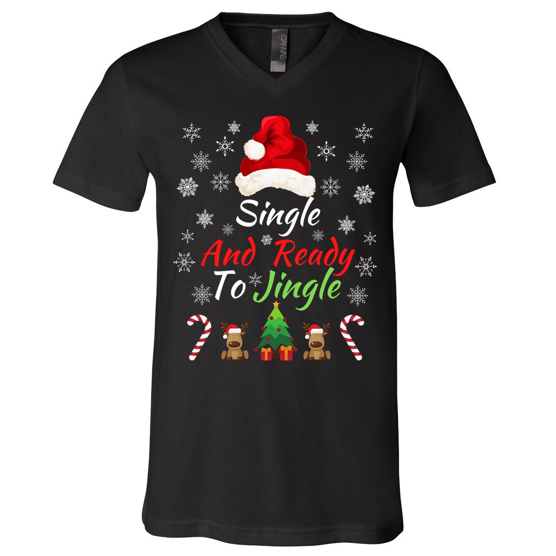 Funny Christmas Tree Single Ready To Jingle Christmas Jingle Xmas Holiday Gift V-Neck T-Shirt