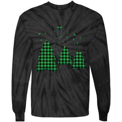 Festive Christmas Trees Pattern Tie-Dye Long Sleeve Shirt