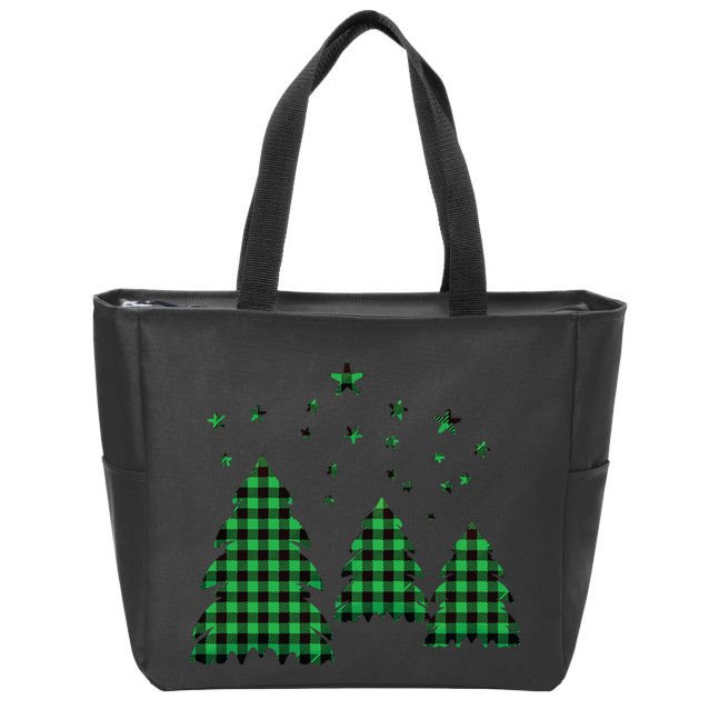 Festive Christmas Trees Pattern Zip Tote Bag