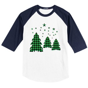 Festive Christmas Trees Pattern Baseball Sleeve Shirt