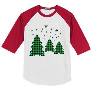 Festive Christmas Trees Pattern Kids Colorblock Raglan Jersey