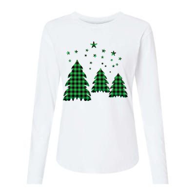 Festive Christmas Trees Pattern Womens Cotton Relaxed Long Sleeve T-Shirt