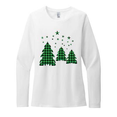 Festive Christmas Trees Pattern Womens CVC Long Sleeve Shirt