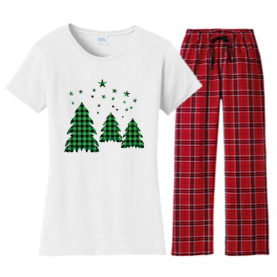 Festive Christmas Trees Pattern Women's Flannel Pajama Set