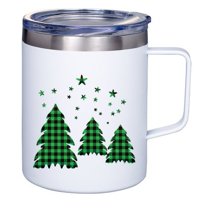 Festive Christmas Trees Pattern 12oz Stainless Steel Coffee Mug