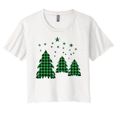 Festive Christmas Trees Pattern Women's Crop Top Tee