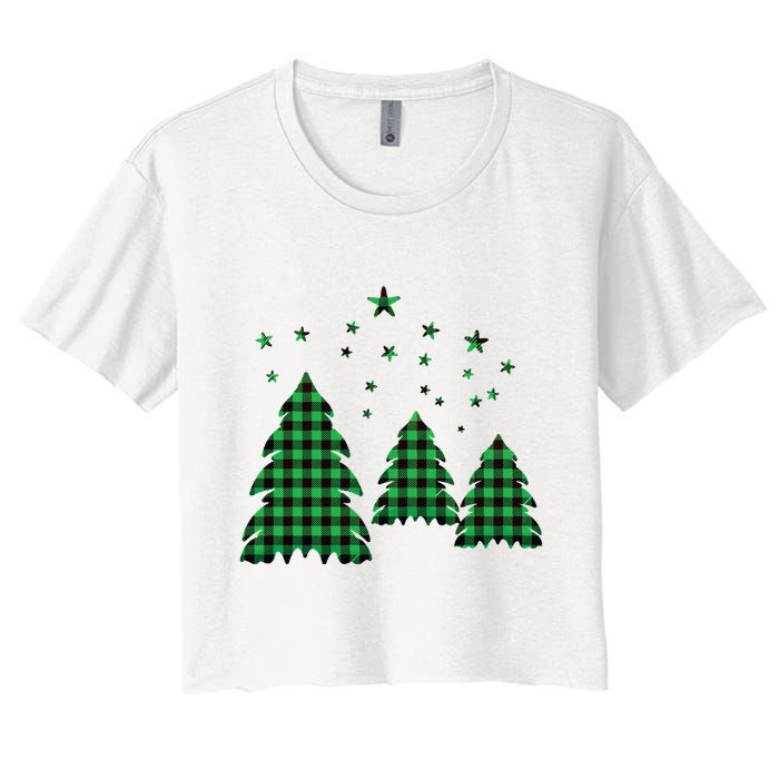 Festive Christmas Trees Pattern Women's Crop Top Tee