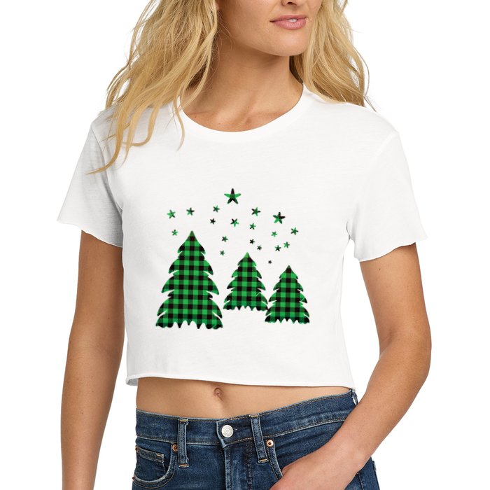 Festive Christmas Trees Pattern Women's Crop Top Tee