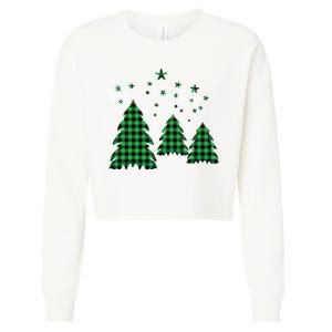 Festive Christmas Trees Pattern Cropped Pullover Crew