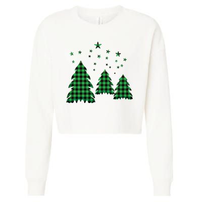 Festive Christmas Trees Pattern Cropped Pullover Crew