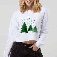 Festive Christmas Trees Pattern Cropped Pullover Crew