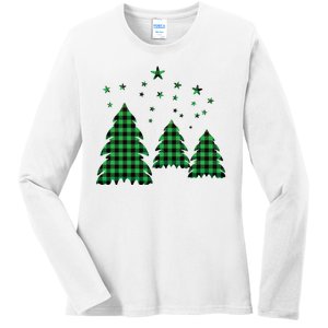 Festive Christmas Trees Pattern Ladies Long Sleeve Shirt