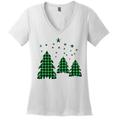 Festive Christmas Trees Pattern Women's V-Neck T-Shirt