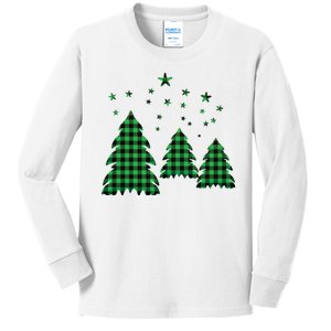 Festive Christmas Trees Pattern Kids Long Sleeve Shirt