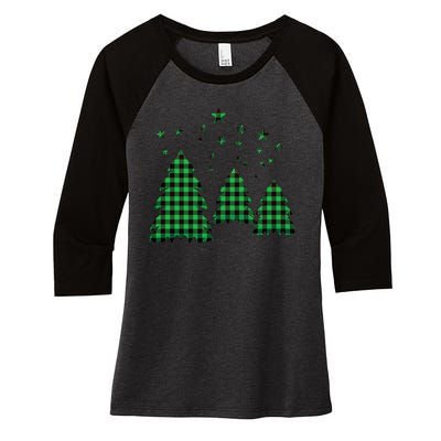 Festive Christmas Trees Pattern Women's Tri-Blend 3/4-Sleeve Raglan Shirt