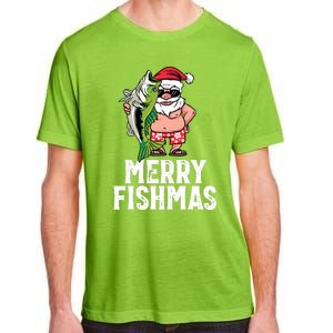 Funny Christmas Themed Bass Fishing Gift Merry Fishmas Adult ChromaSoft Performance T-Shirt