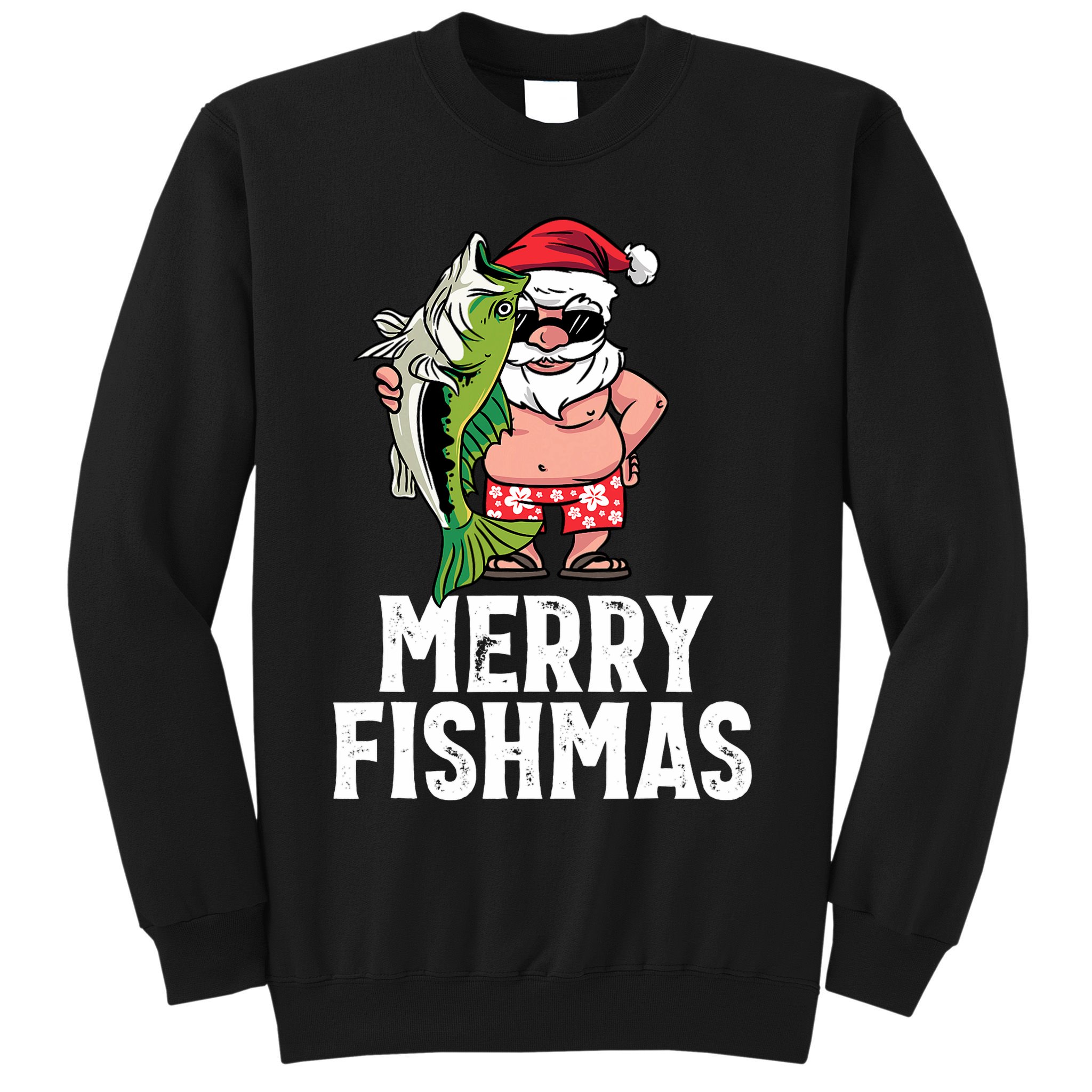 Funny Christmas Themed Bass Fishing Gift Merry Fishmas Sweatshirt