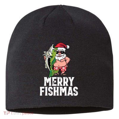 Funny Christmas Themed Bass Fishing Gift Merry Fishmas Sustainable Beanie