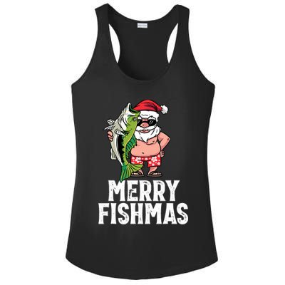Funny Christmas Themed Bass Fishing Gift Merry Fishmas Ladies PosiCharge Competitor Racerback Tank
