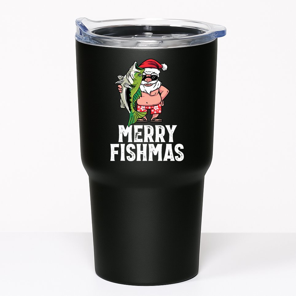 Funny Christmas Themed Bass Fishing Gift Merry Fishmas Tumbler