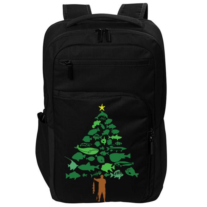 Fish Christmas Tree Merry Fishmas Funny Christmas Fisherman Impact Tech Backpack