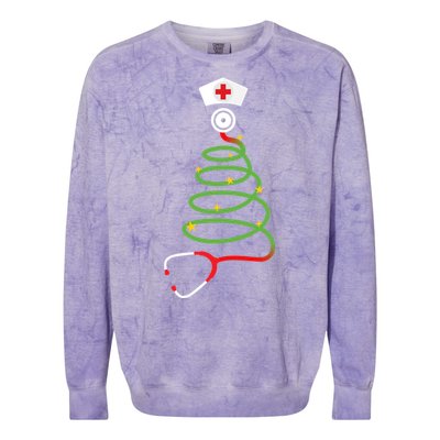 Funny Christmas Tree With Stethoscope Nurse Hospital Xmas Gift Colorblast Crewneck Sweatshirt