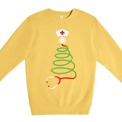 Funny Christmas Tree With Stethoscope Nurse Hospital Xmas Gift Premium Crewneck Sweatshirt