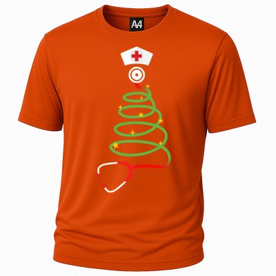 Funny Christmas Tree With Stethoscope Nurse Hospital Xmas Gift Cooling Performance Crew T-Shirt